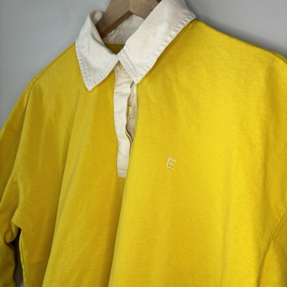 Everlane Rugby Shirt Women's Large Top Marigold Yellow Collar‎ Cotton Polo Boxy - Picture 4 of 12